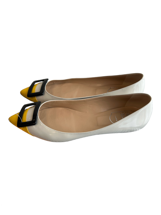 Roger Vivier Shoe Size 40 Tan & Yellow Suede Almond Toe Buckle Detail Flat Shoes Tan & Yellow / 40
