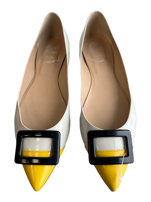 Roger Vivier Shoe Size 40 Tan & Yellow Suede Almond Toe Buckle Detail Flat Shoes Tan & Yellow / 40