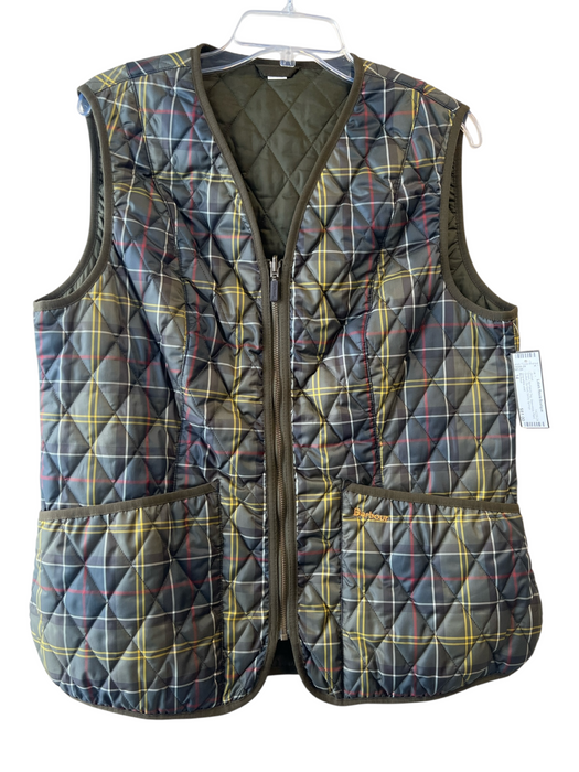 Barbour Size 14 Green No Fabric Tag Sleeveless Plaid Quilted Zip front Jacket Green / 14