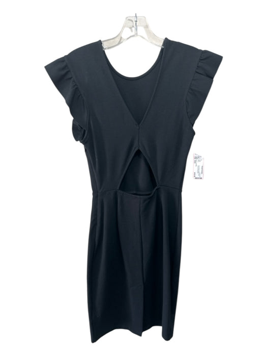Avec Les Filles Size XXS Black Rayon Blend Ruffle Short Sleeve Dress Black / XXS