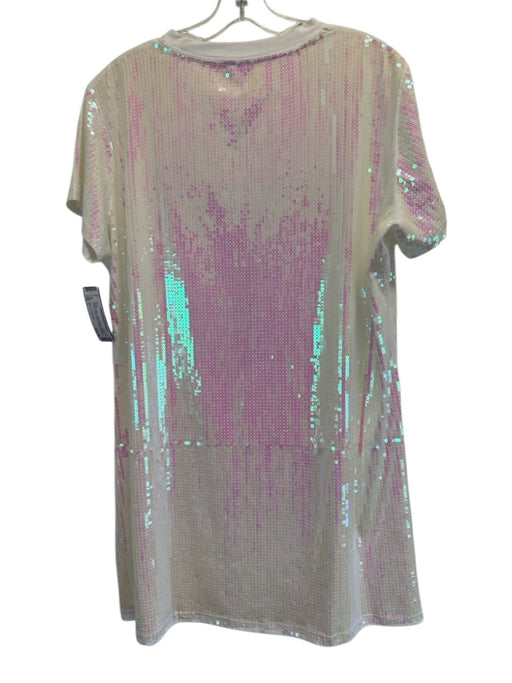 Queen of Sparkles Size L White & Silver Cotton Blend Sequin Elephant Shift Dress White & Silver / L