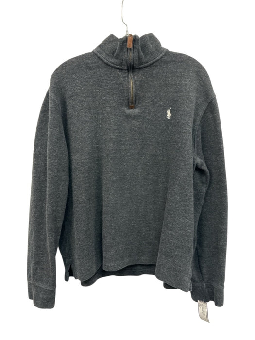 Polo Size L Gray Cotton Solid Quarter Zip Men's Long Sleeve Shirt Gray / L