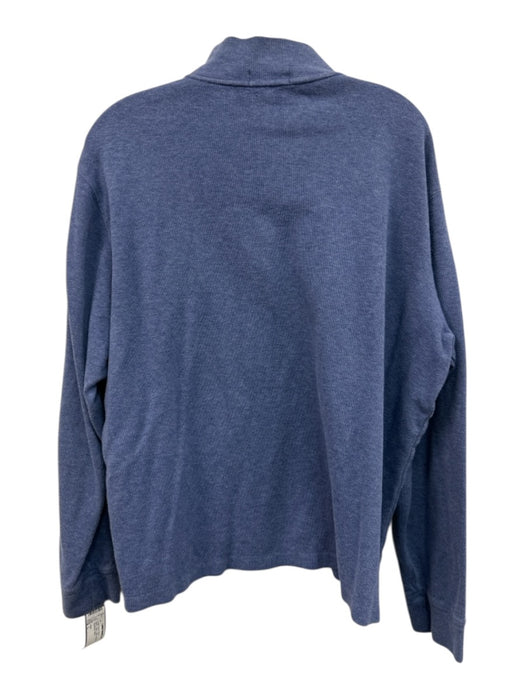 Polo Size L Blue Cotton Solid Quarter Zip Men's Long Sleeve Shirt Blue / L