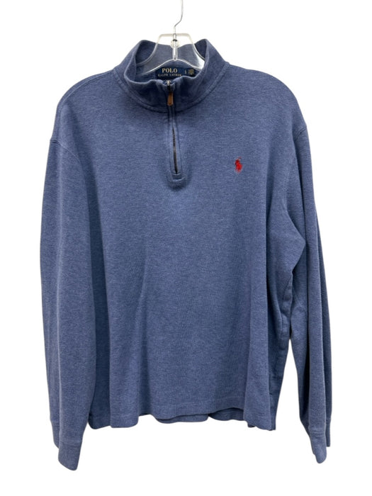 Polo Size L Blue Cotton Solid Quarter Zip Men's Long Sleeve Shirt Blue / L