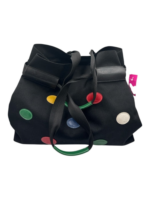 Longchamp Black & Multi Canvas & Leather Velcro Zip Pocket Two Handle Tote Bag Black & Multi