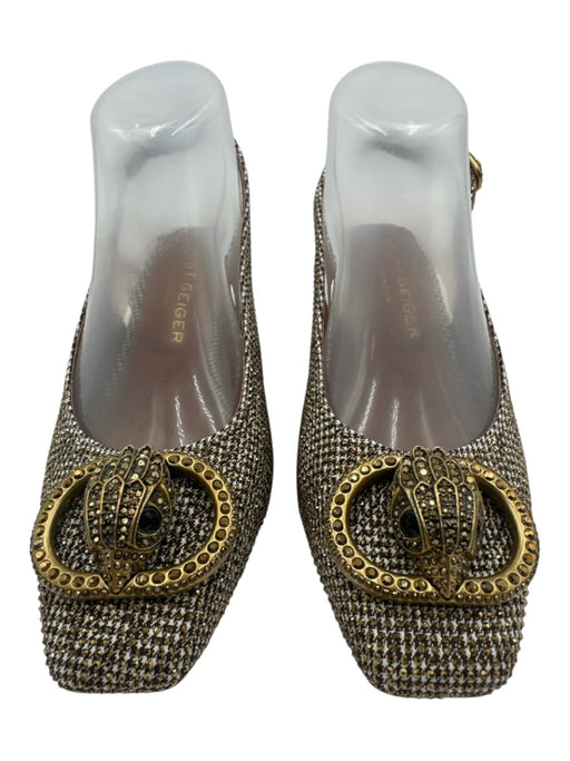 Kurt Geiger Shoe Size 36.5 Black, White & Gold textile upper Logo Slingbacks Black, White & Gold / 36.5