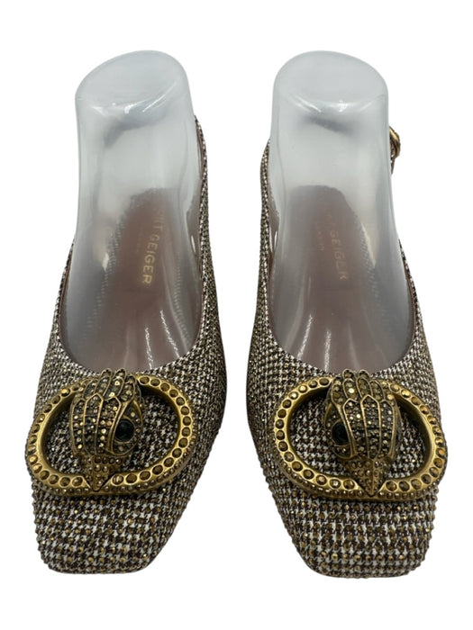 Kurt Geiger Shoe Size 36.5 Black, White & Gold textile upper Logo Slingbacks Black, White & Gold / 36.5
