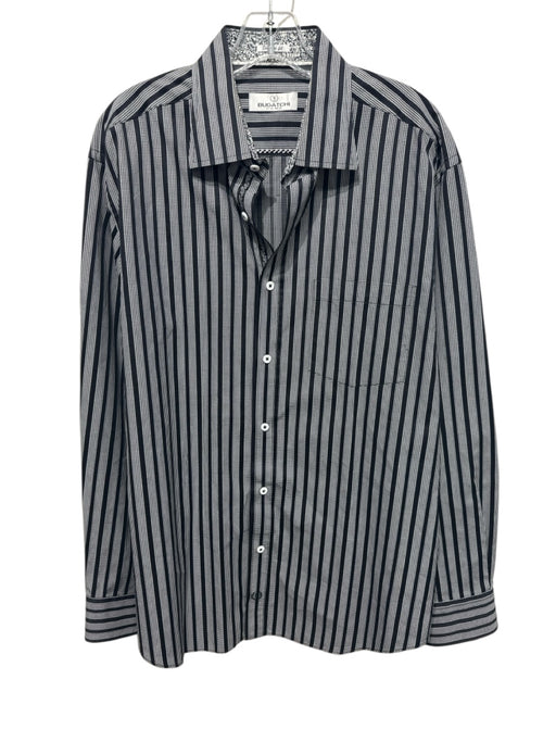 Bugatchi Size XL Black & White Striped Button Down Men's Long Sleeve Shirt Black & White / XL