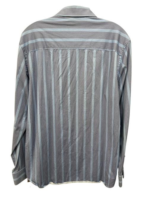 Bugatchi Size L Blue & White Cotton Striped Button Down Men's Long Sleeve Shirt Blue & White / L