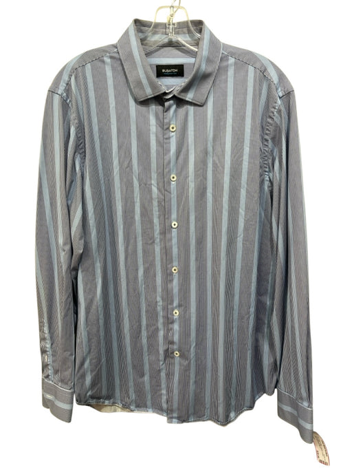 Bugatchi Size L Blue & White Cotton Striped Button Down Men's Long Sleeve Shirt Blue & White / L