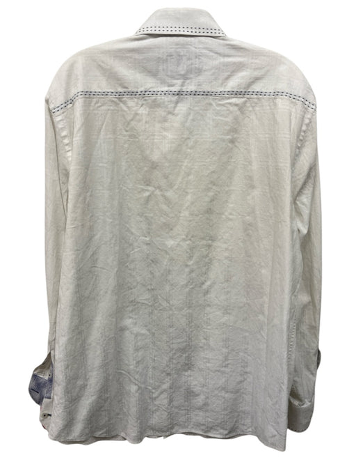 Bugatchi Size XL White & Blue Cotton All Over Print Men's Long Sleeve Shirt White & Blue / XL