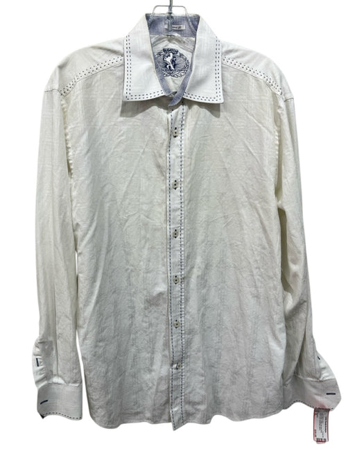 Bugatchi Size XL White & Blue Cotton All Over Print Men's Long Sleeve Shirt White & Blue / XL