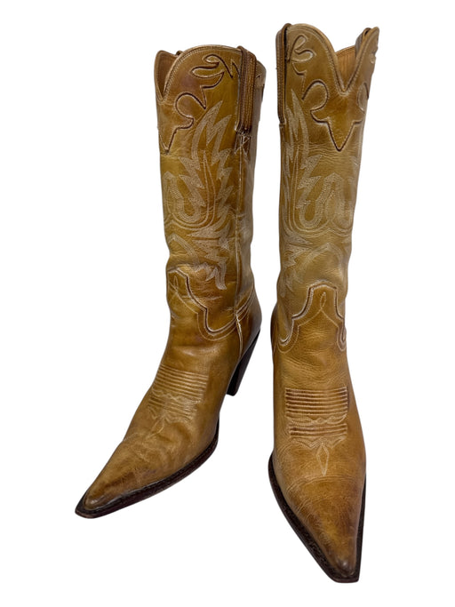 Charlie Horse Shoe Size 7B Tan Brown Leather Contrast Stitch Pointed Toe Boots Tan Brown / 7B