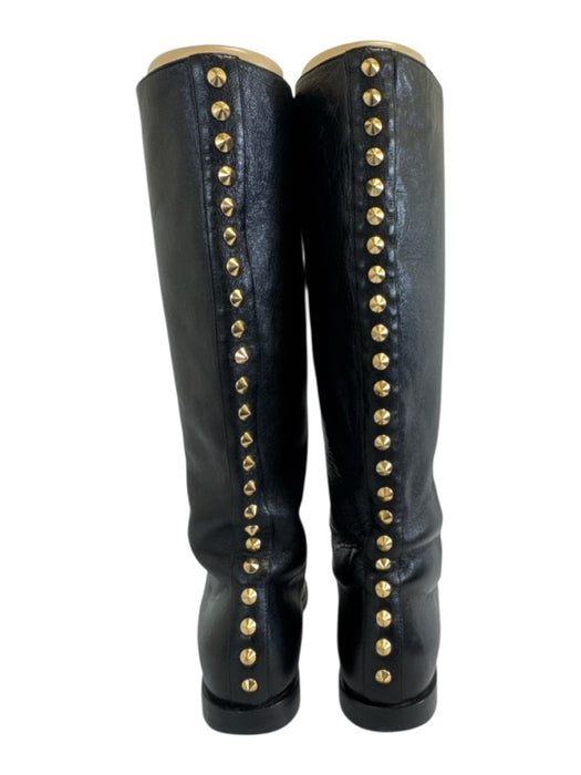 Alexander McQueen Shoe Size 37 Black & Gold Leather Spike Studs Knee High Boots Black & Gold / 37