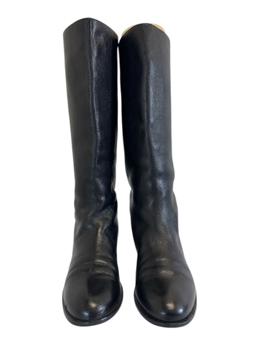 Alexander McQueen Shoe Size 37 Black & Gold Leather Spike Studs Knee High Boots Black & Gold / 37