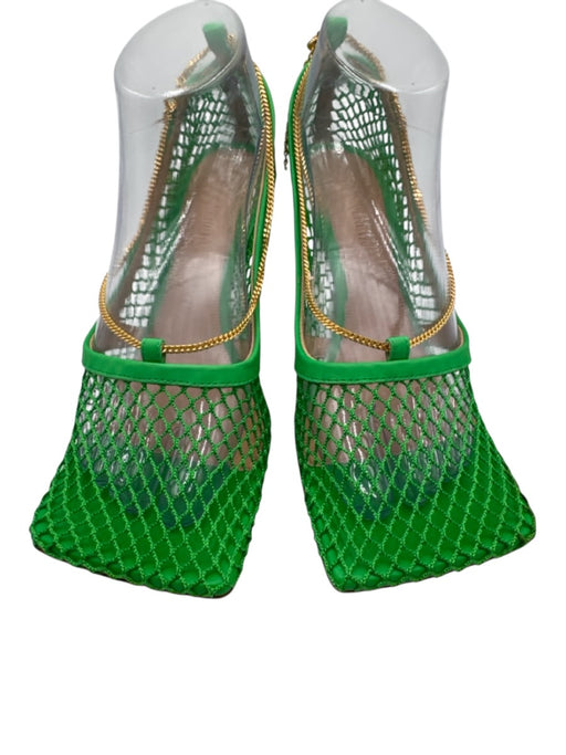 Bottega Veneta Shoe Size 38 Green & Gold Leather Net Chain Detail Sandals Green & Gold / 38