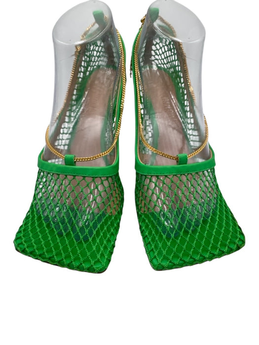 Bottega Veneta Shoe Size 38 Green & Gold Leather Net Chain Detail Sandals Green & Gold / 38