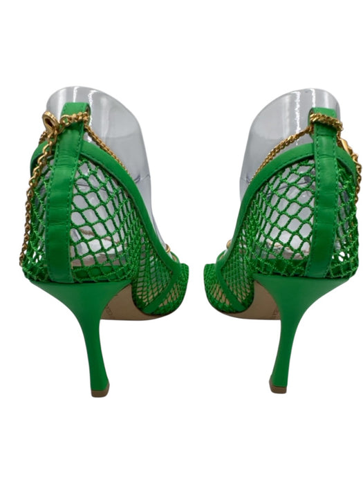 Bottega Veneta Shoe Size 38 Green & Gold Leather Net Chain Detail Sandals Green & Gold / 38
