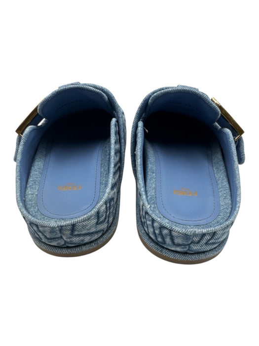 Fendi Shoe Size 38 Blue textile upper Denim Monogram Buckle Mule Flats Blue / 38