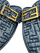 Fendi Shoe Size 38 Blue textile upper Denim Monogram Buckle Mule Flats Blue / 38