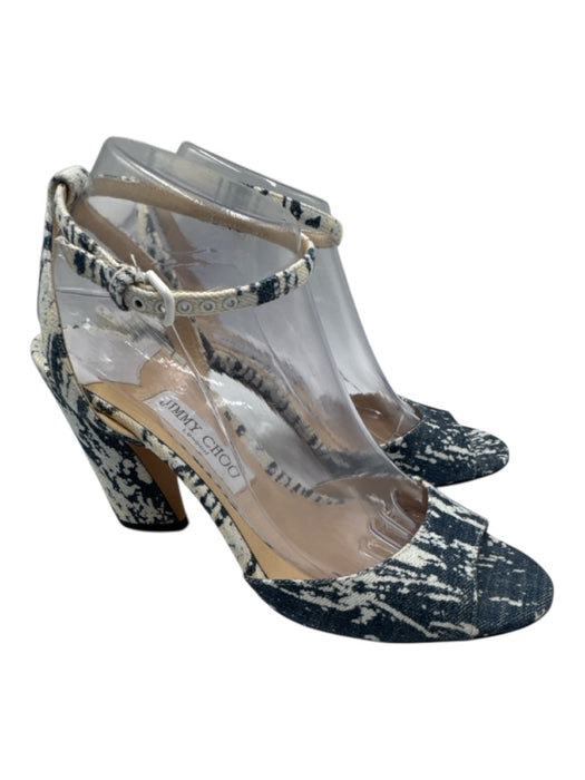 Jimmy Choo Shoe Size 39.5 Blue & Cream textile upper Denim Ankle Strap Sandals Blue & Cream / 39.5