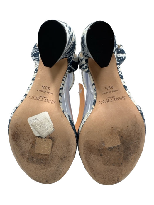 Jimmy Choo Shoe Size 39.5 Blue & Cream textile upper Denim Ankle Strap Sandals Blue & Cream / 39.5