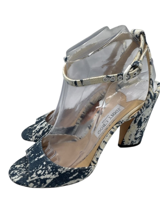 Jimmy Choo Shoe Size 39.5 Blue & Cream textile upper Denim Ankle Strap Sandals Blue & Cream / 39.5