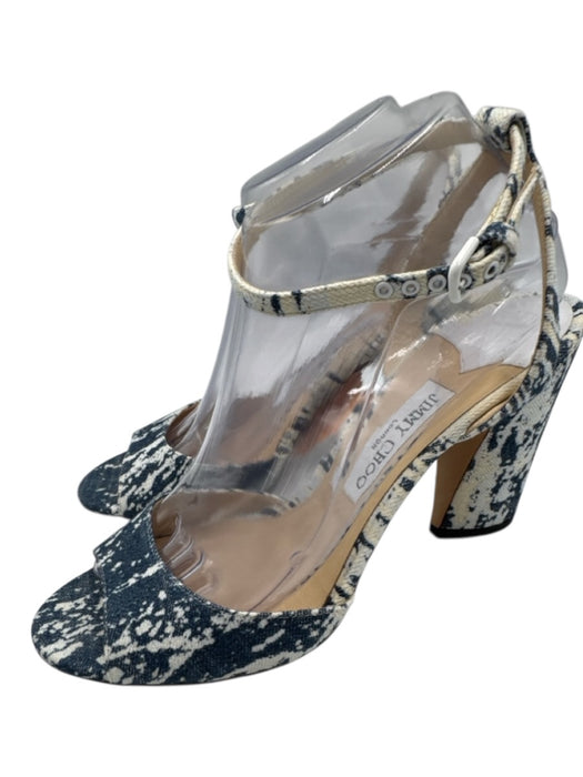 Jimmy Choo Shoe Size 39.5 Blue & Cream textile upper Denim Ankle Strap Sandals Blue & Cream / 39.5