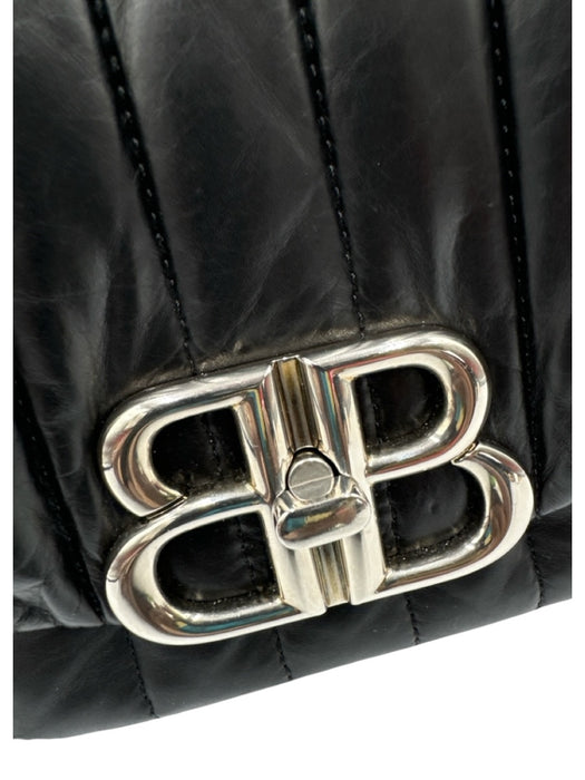 Balenciaga Black Leather Quilted Silver Hardware Logo Shoulder Bag Black / Medium