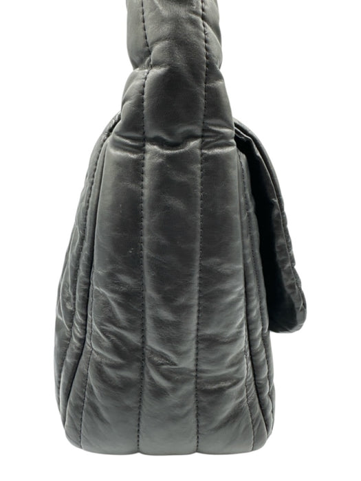Balenciaga Black Leather Quilted Silver Hardware Logo Shoulder Bag Black / Medium