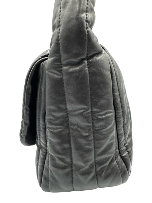 Balenciaga Black Leather Quilted Silver Hardware Logo Shoulder Bag Black / Medium