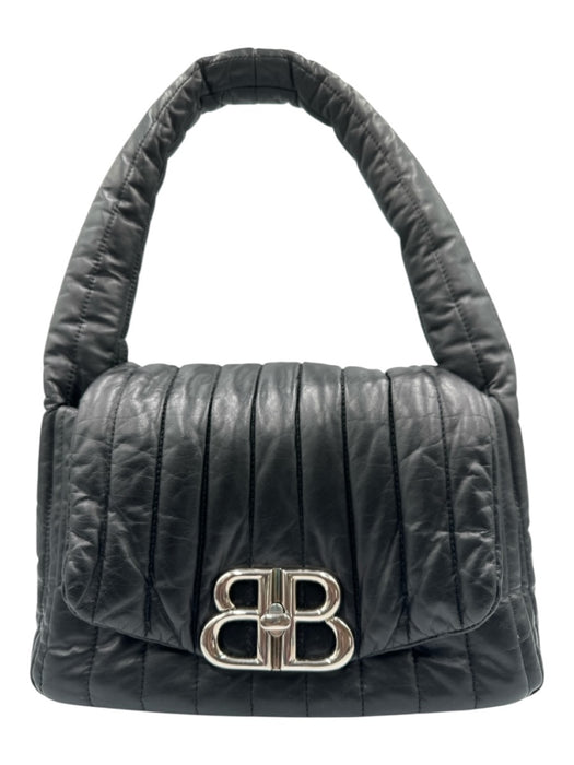 Balenciaga Black Leather Quilted Silver Hardware Logo Shoulder Bag Black / Medium