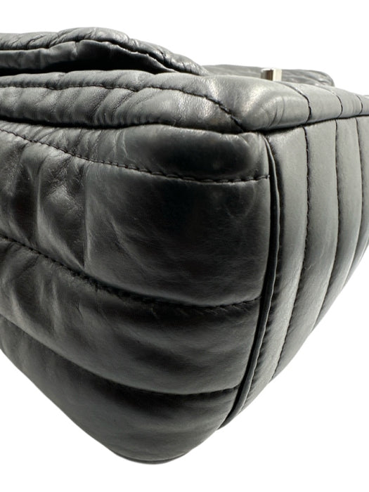 Balenciaga Black Leather Quilted Silver Hardware Logo Shoulder Bag Black / Medium