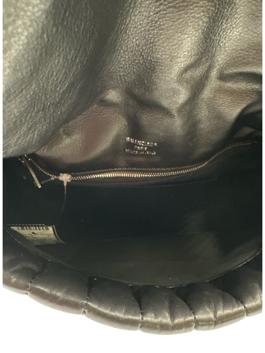 Balenciaga Black Leather Quilted Silver Hardware Logo Shoulder Bag Black / Medium