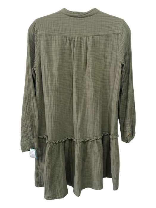 Maeve Size 2 Green Cotton Gauze Button Down Ruffle Hem Long Sleeve Dress Green / 2