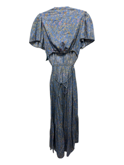 XiRENA Size S Blue, Orange, pink Cotton V Neck Floral Cut Out back Maxi Dress Blue, Orange, pink / S