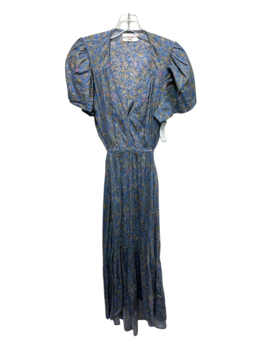 XiRENA Size S Blue, Orange, pink Cotton V Neck Floral Cut Out back Maxi Dress Blue, Orange, pink / S