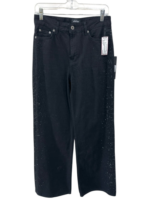 Ottod'Ame Size 25 Black Cotton Denim High Rise Crystal Straight Leg Jeans Black / 25