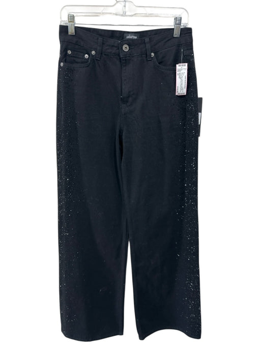 Ottod'Ame Size 25 Black Cotton Denim High Rise Crystal Straight Leg Jeans Black / 25