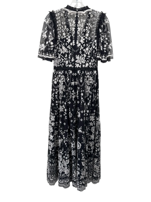 Needle & Thread Size 2 Black & White Polyester Floral Embroidered V Neck Dress Black & White / 2