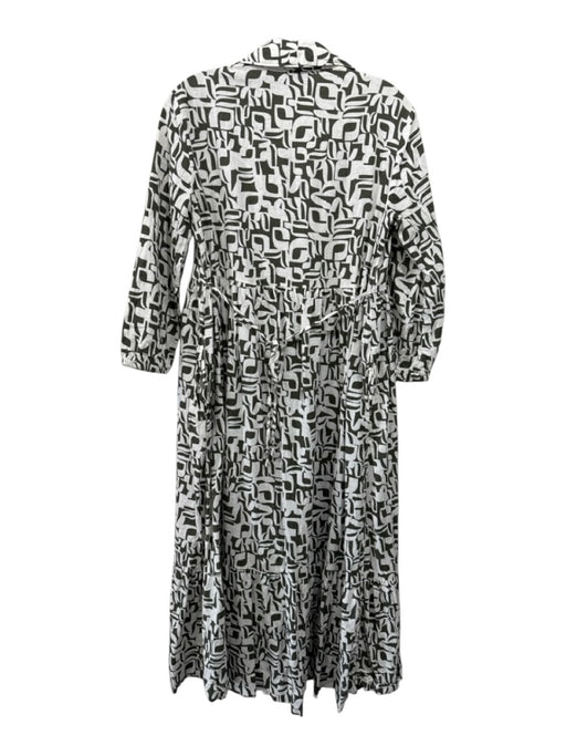 Tahari Size XS White & Green Linen & Rayon Button Up Abstract Print Collar Dress White & Green / XS
