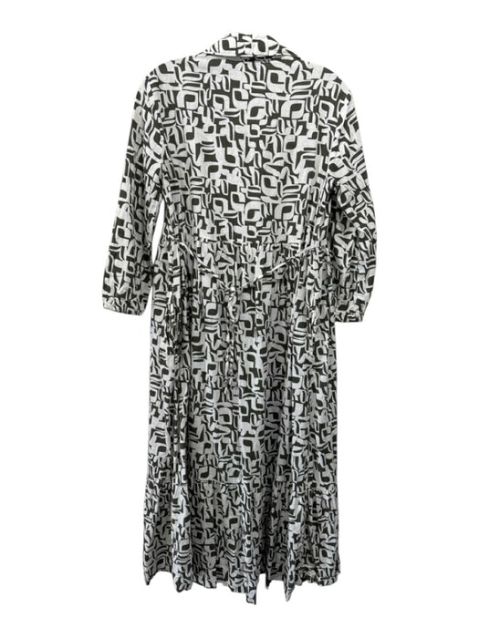 Tahari Size XS White & Green Linen & Rayon Button Up Abstract Print Collar Dress White & Green / XS