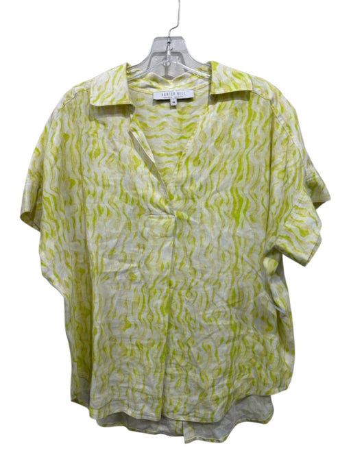 Hunter Bell Size XS White & Green Linen & Rayon Abstract Print Cap Sleeve Top White & Green / XS