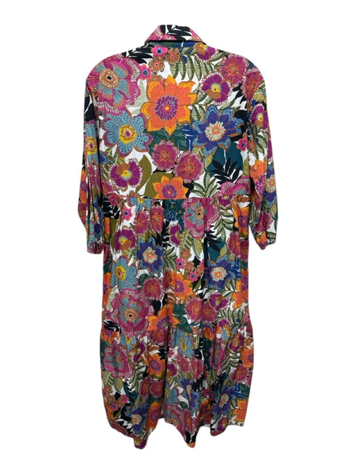 Maeve Size XXS Pink, Green, Multi Cotton Gathered Floral Button Detail Dress Pink, Green, Multi / XXS