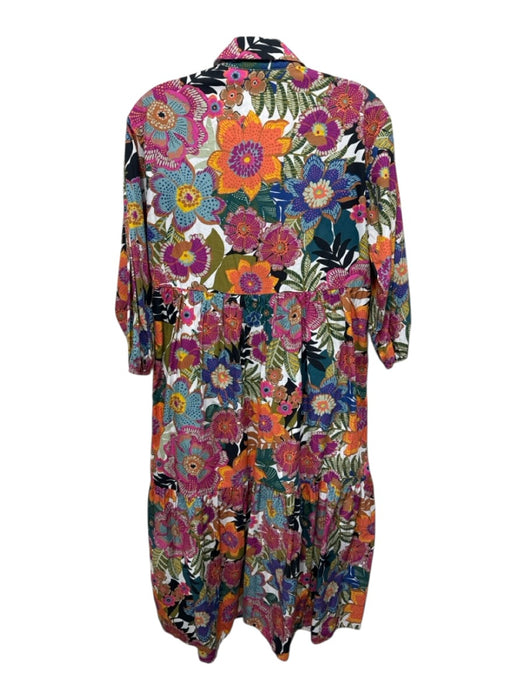 Maeve Size XXS Pink, Green, Multi Cotton Gathered Floral Button Detail Dress Pink, Green, Multi / XXS