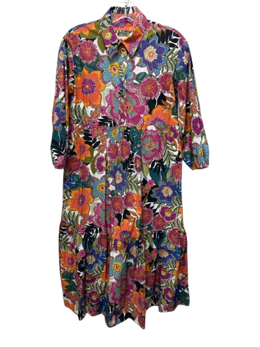 Maeve Size XXS Pink, Green, Multi Cotton Gathered Floral Button Detail Dress Pink, Green, Multi / XXS