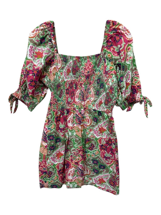 Cleobella Size S Green, Pink, Multi Organic Cotton Smocked Back Abstract Dress Green, Pink, Multi / S