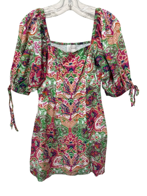 Cleobella Size S Green, Pink, Multi Organic Cotton Smocked Back Abstract Dress Green, Pink, Multi / S