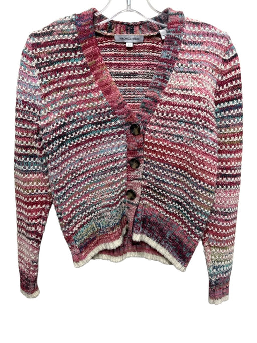 Veronica Beard Size XS Pink, White, Blue Cotton Stripe V Neck Crop Cardigan Pink, White, Blue / XS