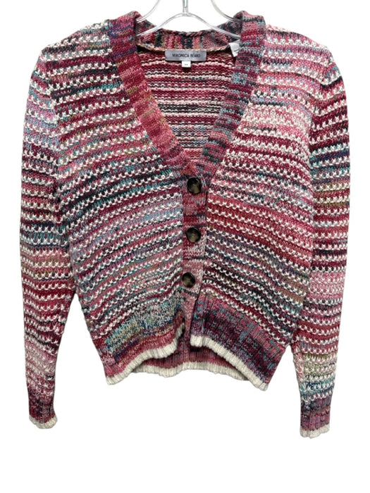 Veronica Beard Size XS Pink, White, Blue Cotton Stripe V Neck Crop Cardigan Pink, White, Blue / XS